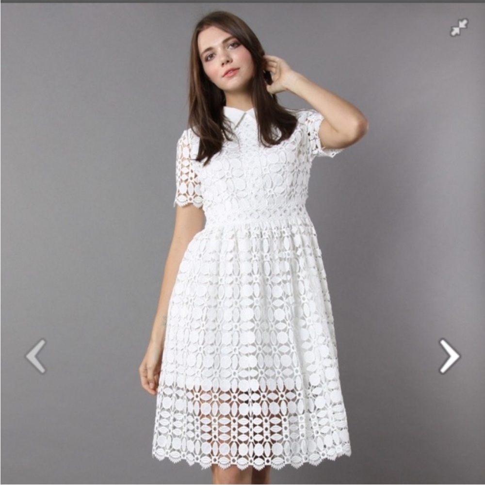 Chicwish White Floral Lace Midi Dress